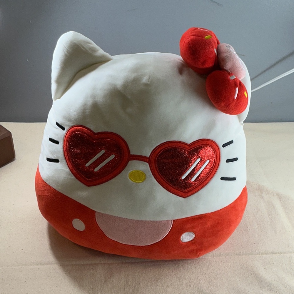 Hello Kitty White and Red Plush Pillow with Heart Sunglasses